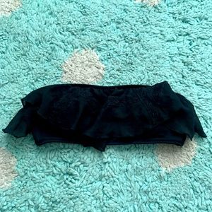 Victoria's Secret PINK Bikini Top Swim Flutter Floral Black Tiered XS Bandeau